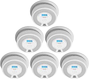 X-Sense Wireless Interconnected Combination Smoke and Carbon Monoxide Detector with LCD Display &amp; 10-Year Battery, Over 820 ft Transmission Range, 6-Pack