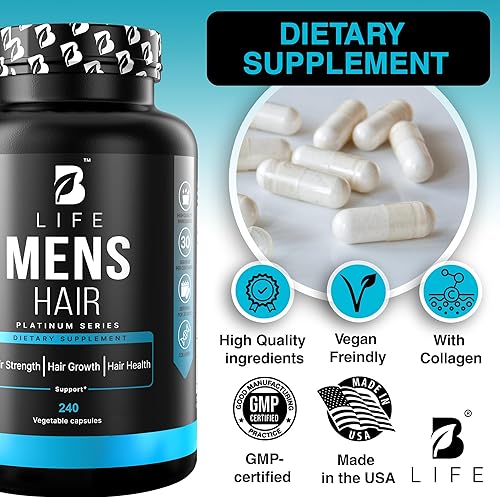 Miniatura 4 de Suplemento para el crecimiento del cabello para hombres, biotina y colágeno, vitaminas para el cabello para hombres, soporte para cabello, uñas y