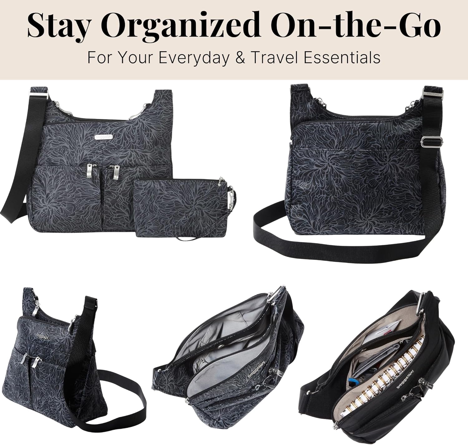 Baggallini Crossbody Travel Bag 11x8.5 Lightweight Water-resistant Nylon Handbag - Image 4