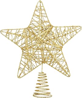 VEYLIN Christmas Tree Topper, Gold Glittered Hollow Christmas Tree Topper Star for Christmas Tree Ornament(Gold)