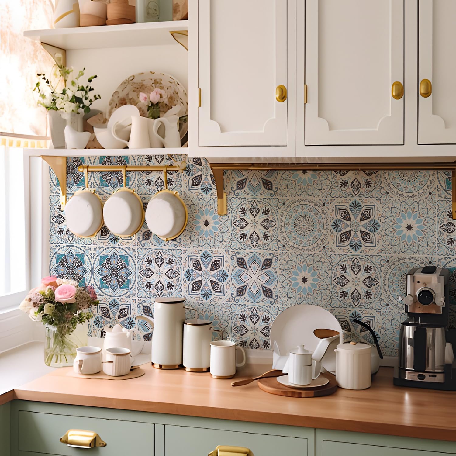 Alwayspon Tile Sticker, 25PcsX20cm/8inch Blue Self Adhesive Stick on Tiles Transfer Sticker for Bathroom Kitchen, Splashback, Peel and Stick Vinyl Floor Wall Tiles Sticker