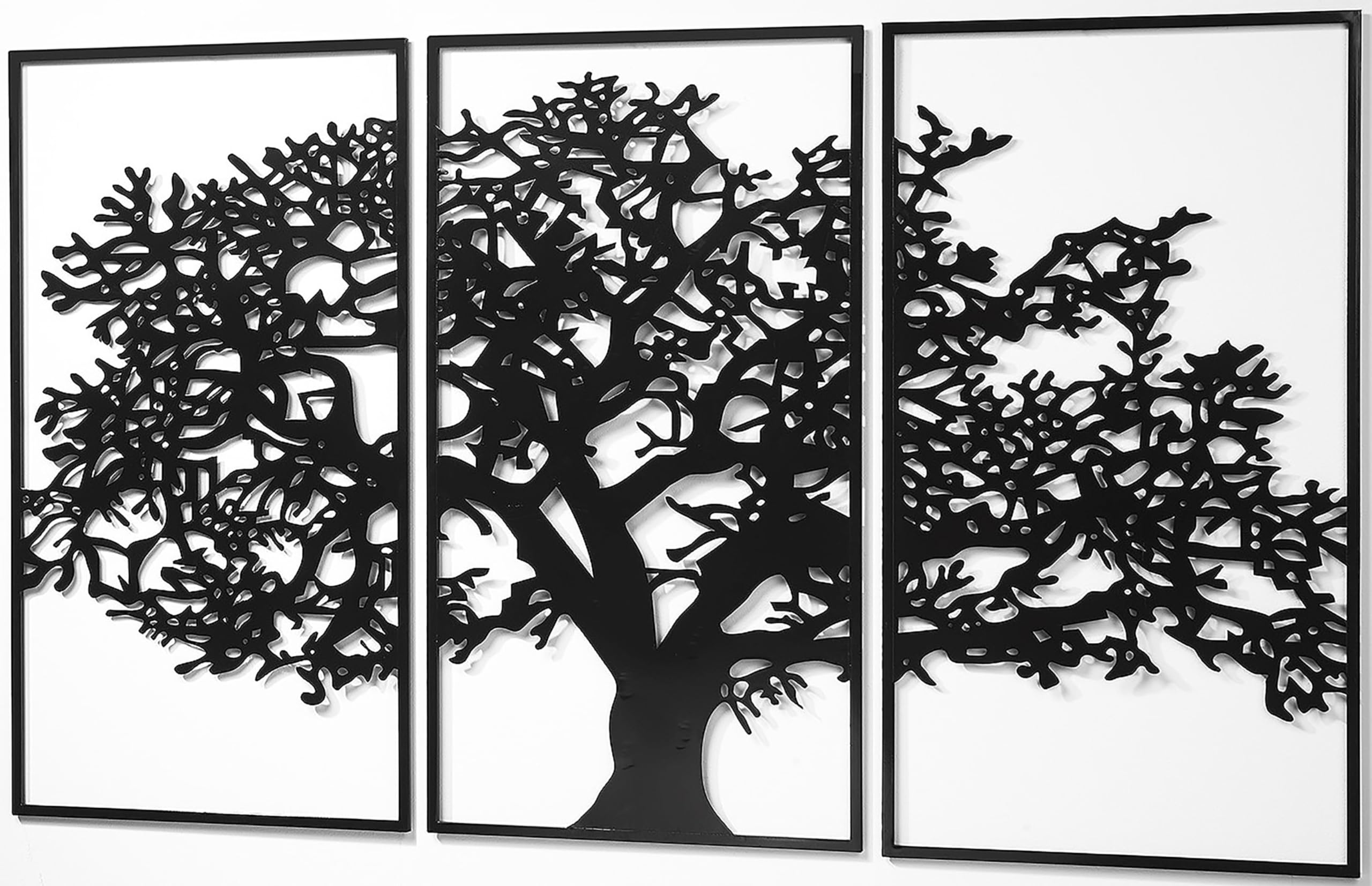 Kobolo Wandbild Wanddeko Metallbild TREE Metall dreiteilig Baum Schwarz