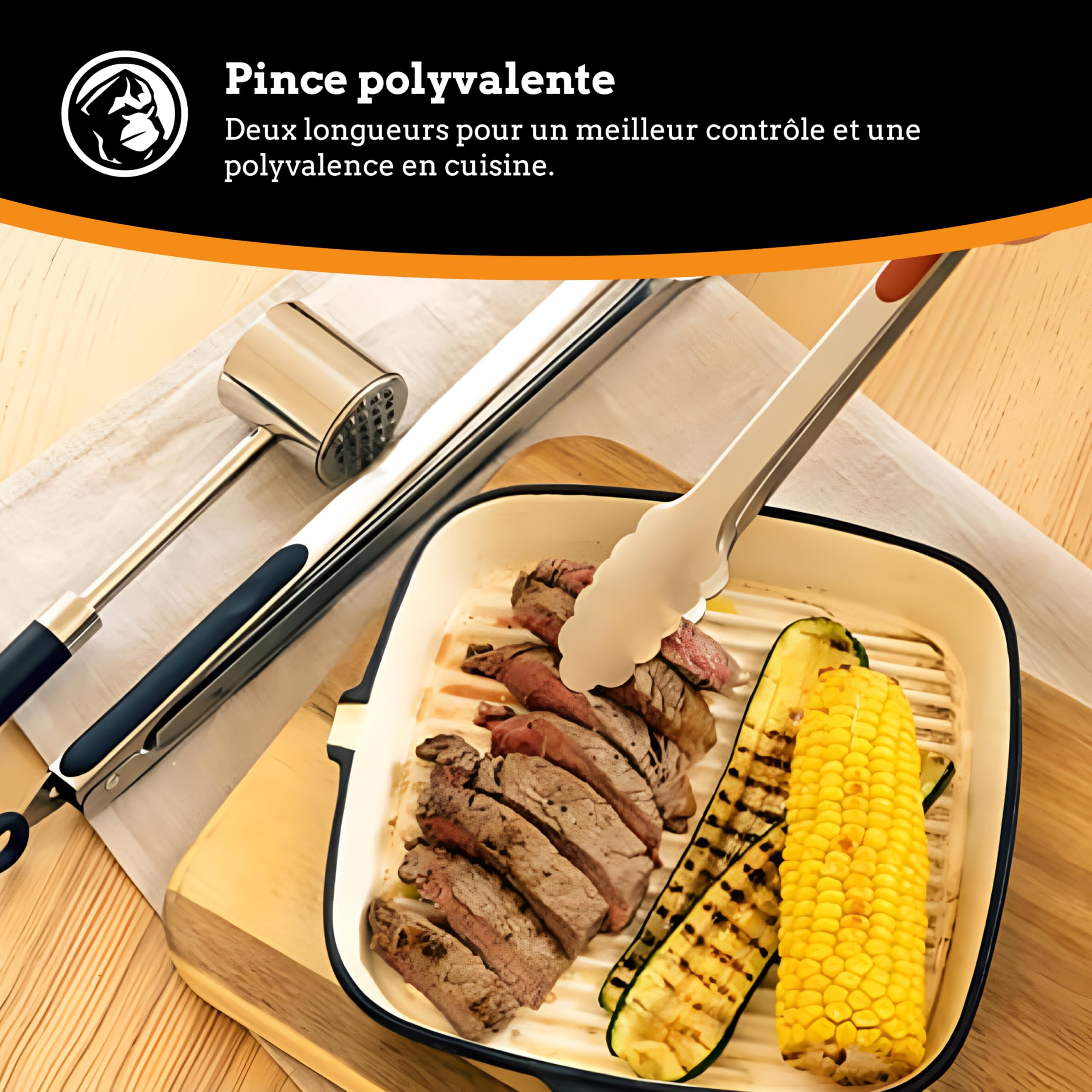 Longues pinces à gril en acier inoxydable (30 et 40 cm) - 2 pinces à gril et à barbecue en métal avec poignée antidérapante résistant à la chaleur - Outils de gril faciles à utiliser et à laver.
