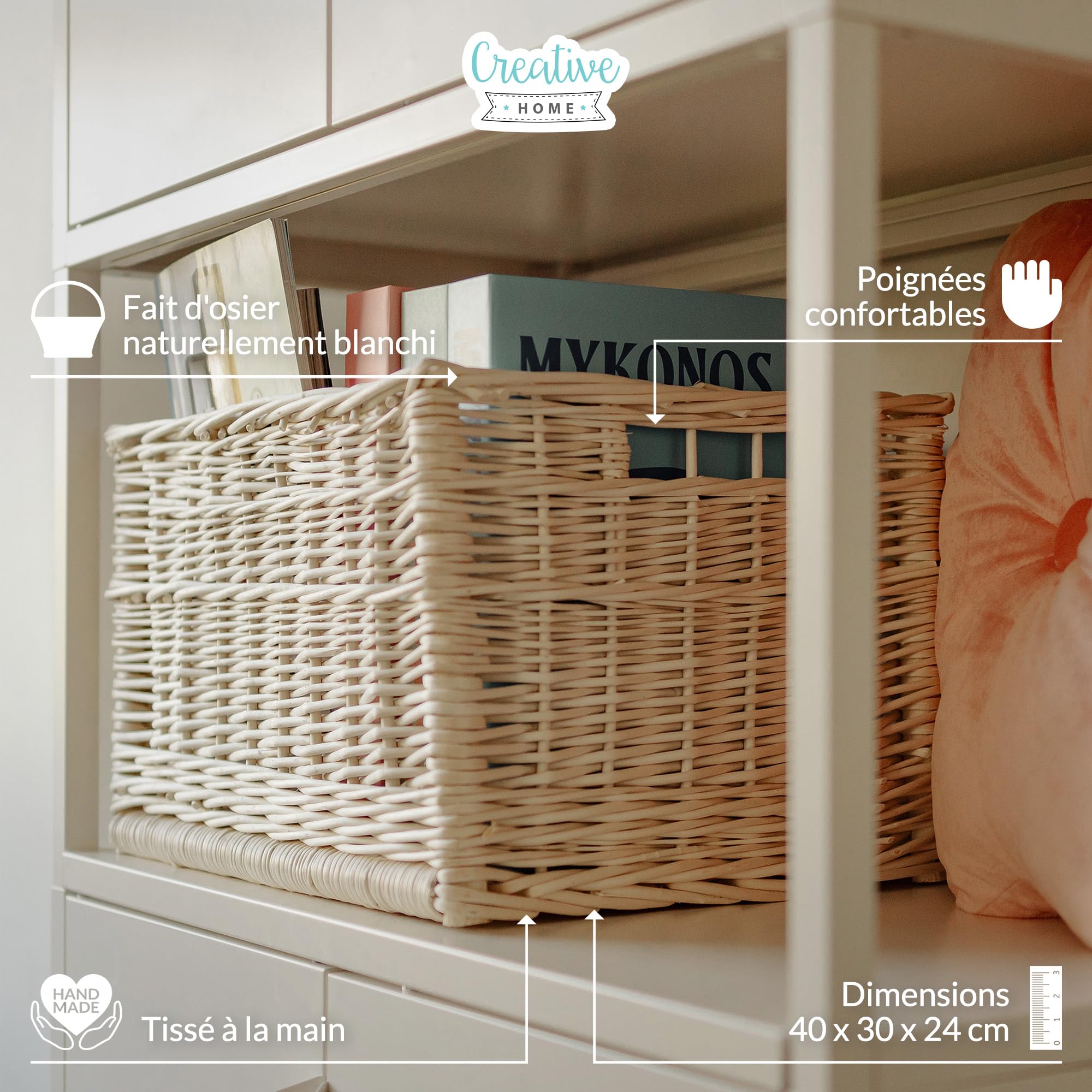 Creative Home Panier de Rangement en Osier Blanc