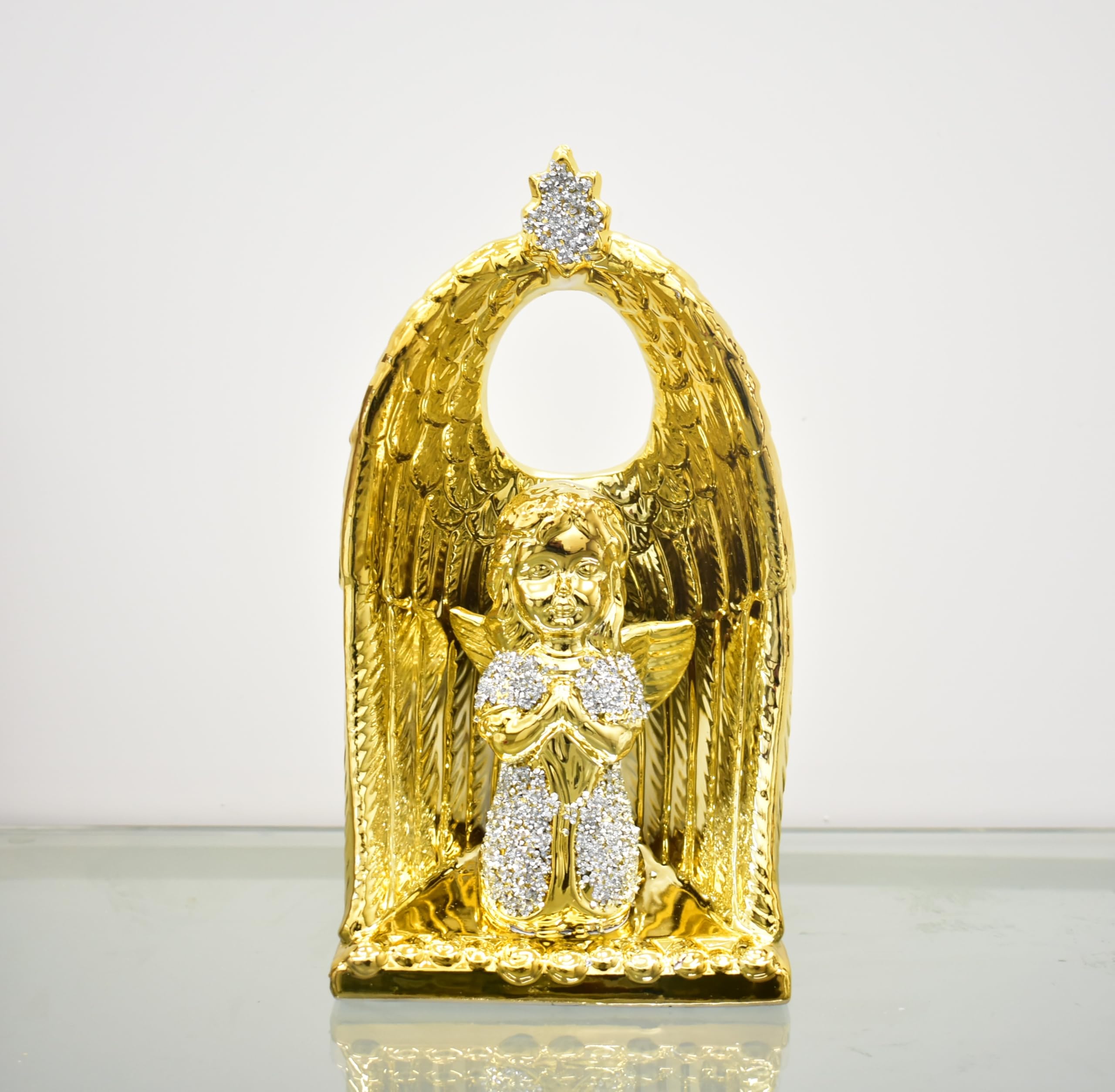 DEENZ Baby Boy Angel With Crushed Diamond Wings Beautiful Jewel Boy Angel Silver Sparkle Shelves Ornament Best For Gift (Gold)
