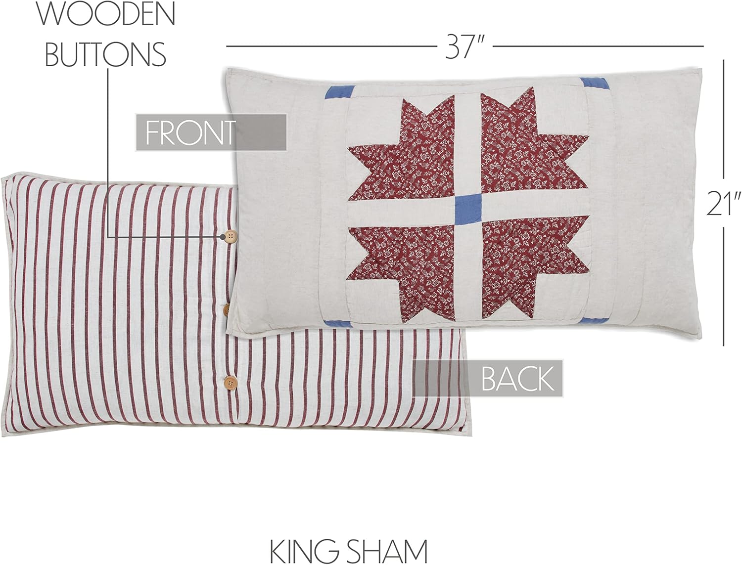 VHC Brands Celebration Farmhouse Quilted Bed Sham, King, Patchwork, Red Blue Creme, 21x37