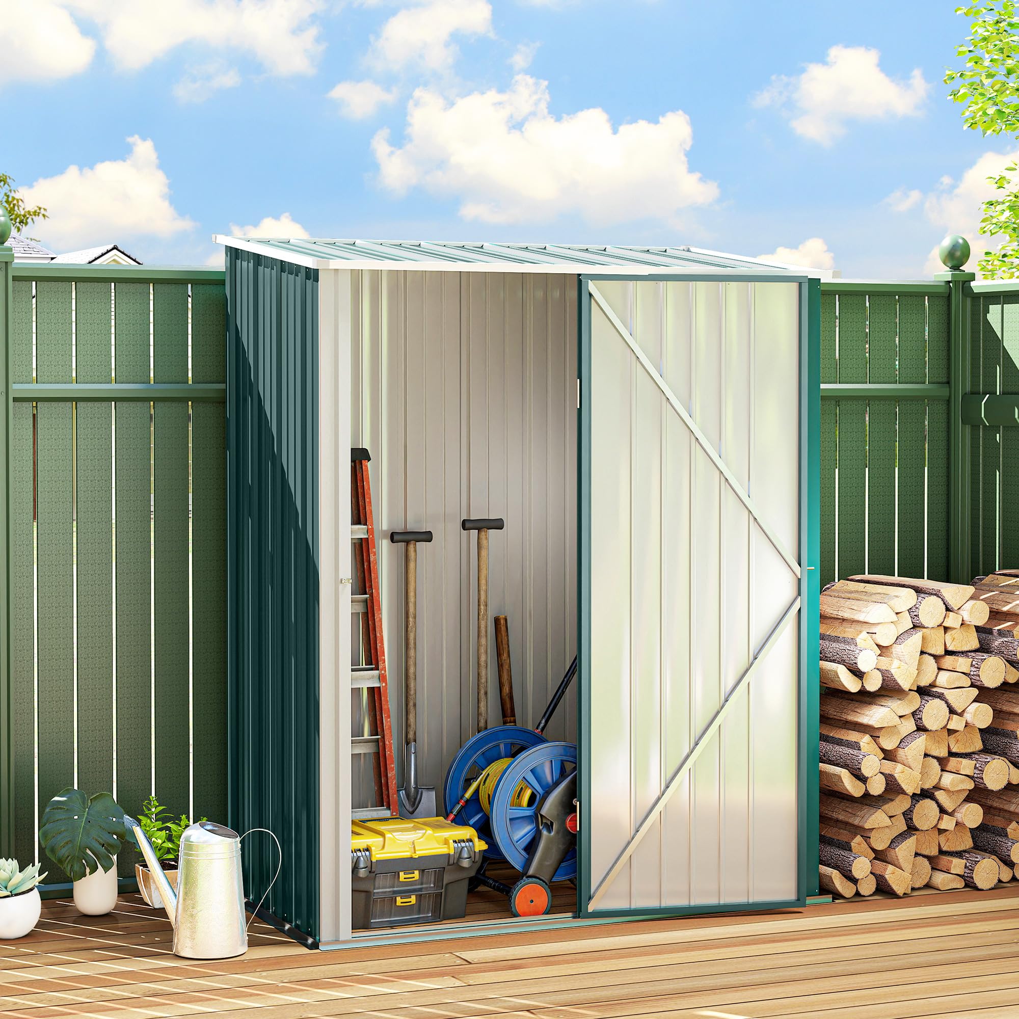 Outsunny 5' x 3' Outdoor Storage Shed, Steel Garden Shed with Single Lockable Door and Gloves, Tool Storage House for Backyard, Patio, Lawn, Black — view 11
