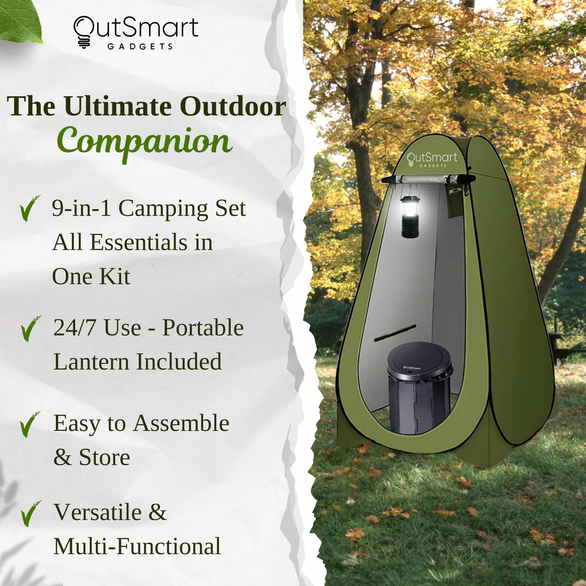 Outsmart Gadgets - Set WC portatile per adulti, con lanterna notturna da campeggio, WC pieghevole XL, tenda pop-up per la privacy e borse per il trasporto, vasino multiuso, lavabile e pieghevole, per