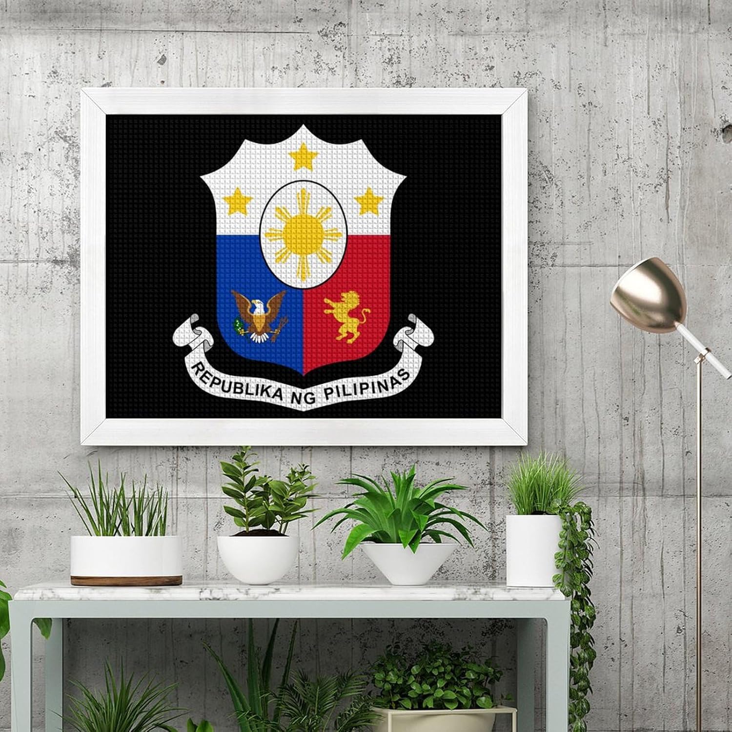 Philippine Pinoy Filipino Printed Diamond 5D Painting Kits DIY Full Drill Crafts for Home Wall Decor 16x20 Inch White Wood 50 * 40cm