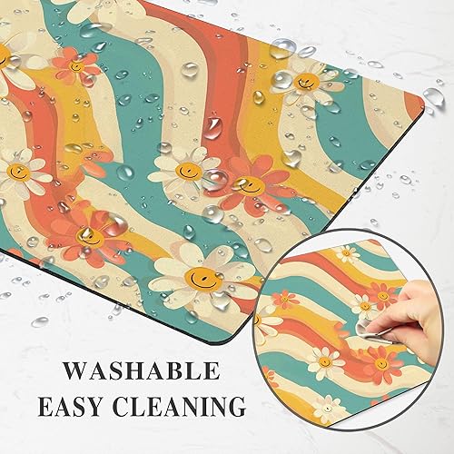 Miniatura 3 de Alfombrilla de mouse rectangular con cara sonriente, diseño de margaritas, diseño de flores de margarita, alfombrilla de mouse rectangular para