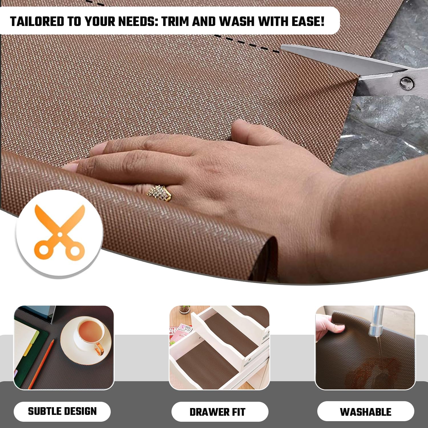 Viva Diamond Texture PVC Shelf Liner Anti-Slip Table Mat β Brown, 5m x 45cm 1