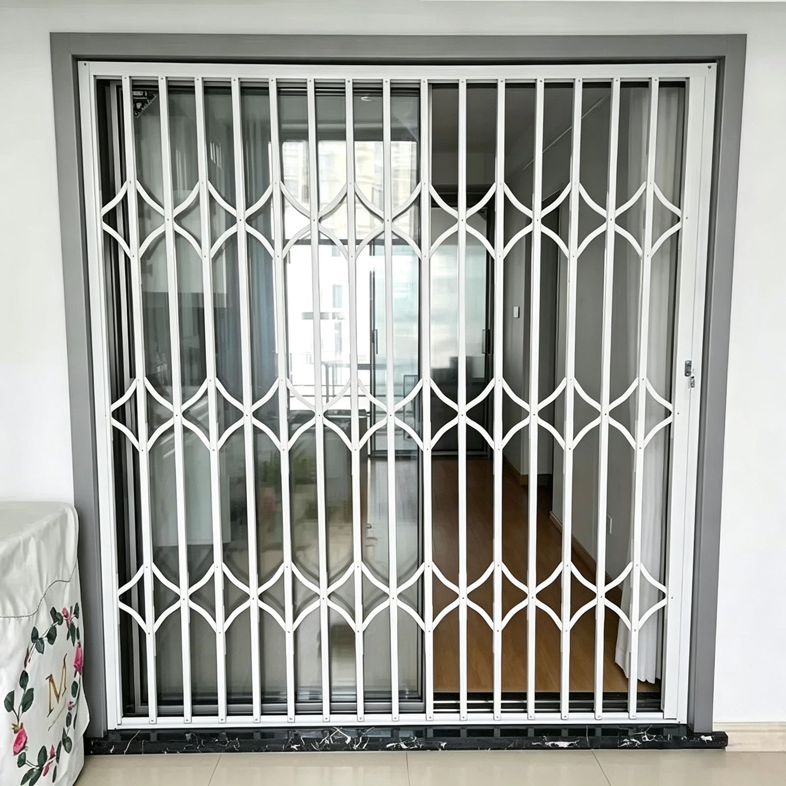 Barras Seguridad Ventana Metal Deslizantes Plegables Push-pull | Reja Antirrobo Blanca De Aluminio Con Cerradura, Barrera De Seguridad(60x60cm/24x24in)