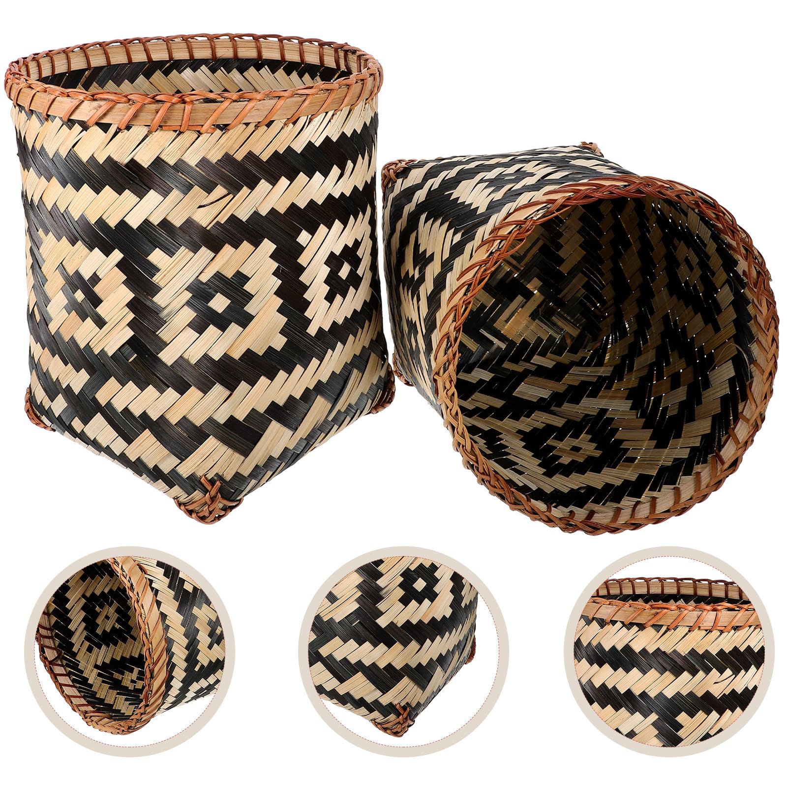 UKCOCO Cestino Intrecciato in Bambù 2 Pezzi Set, Porta Carta Straccia e Portaoggetti Decorativo per Casa, Bagno e Soggiorno, Capacità Elevata, Leggero e Facile da Pulire, Stili multipli
