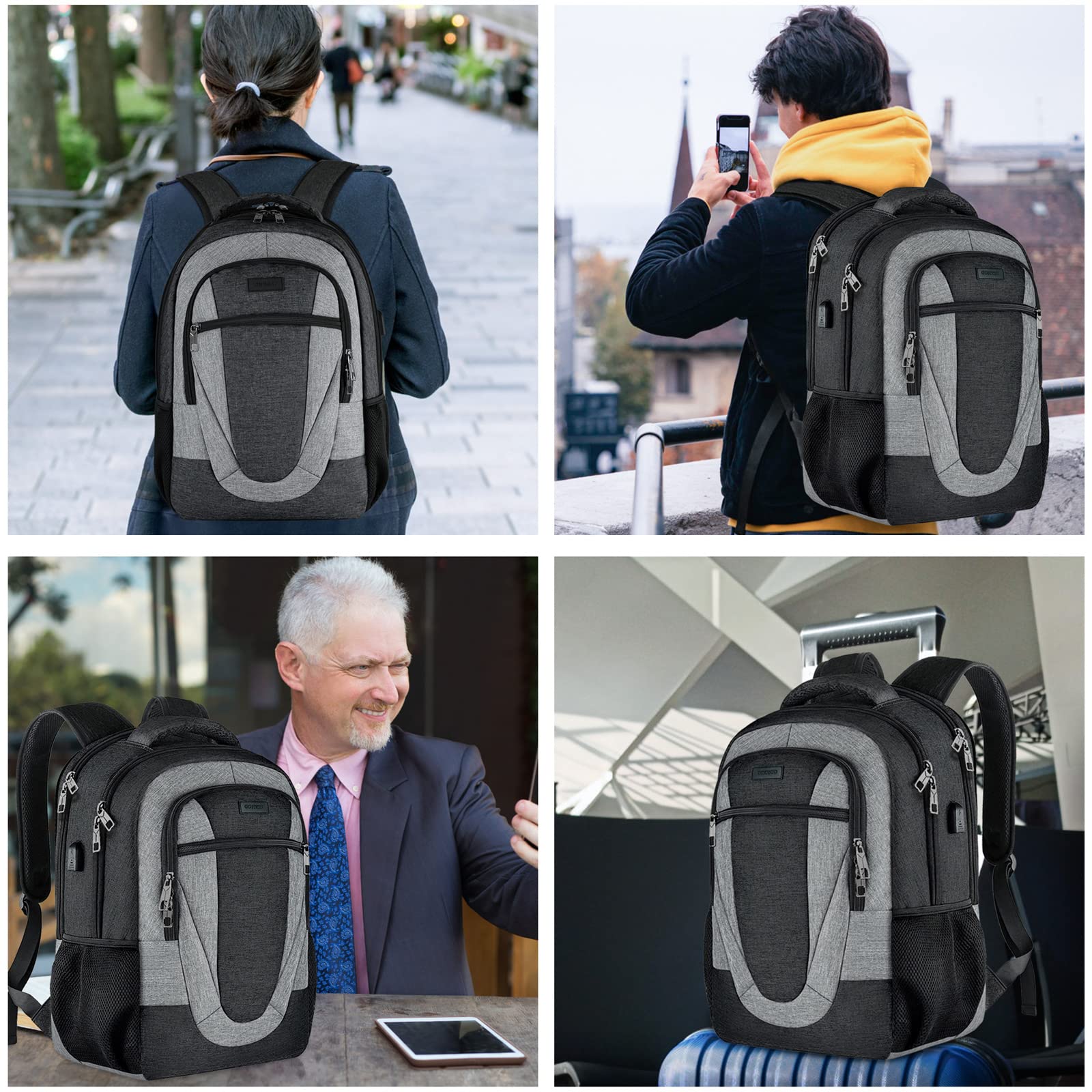 BIKROD zaino da uomo e donna, per scuola e ragazzi, impermeabile, borsa per computer 15,6 pollici, porta USB, lavoro, viaggi, escursioni