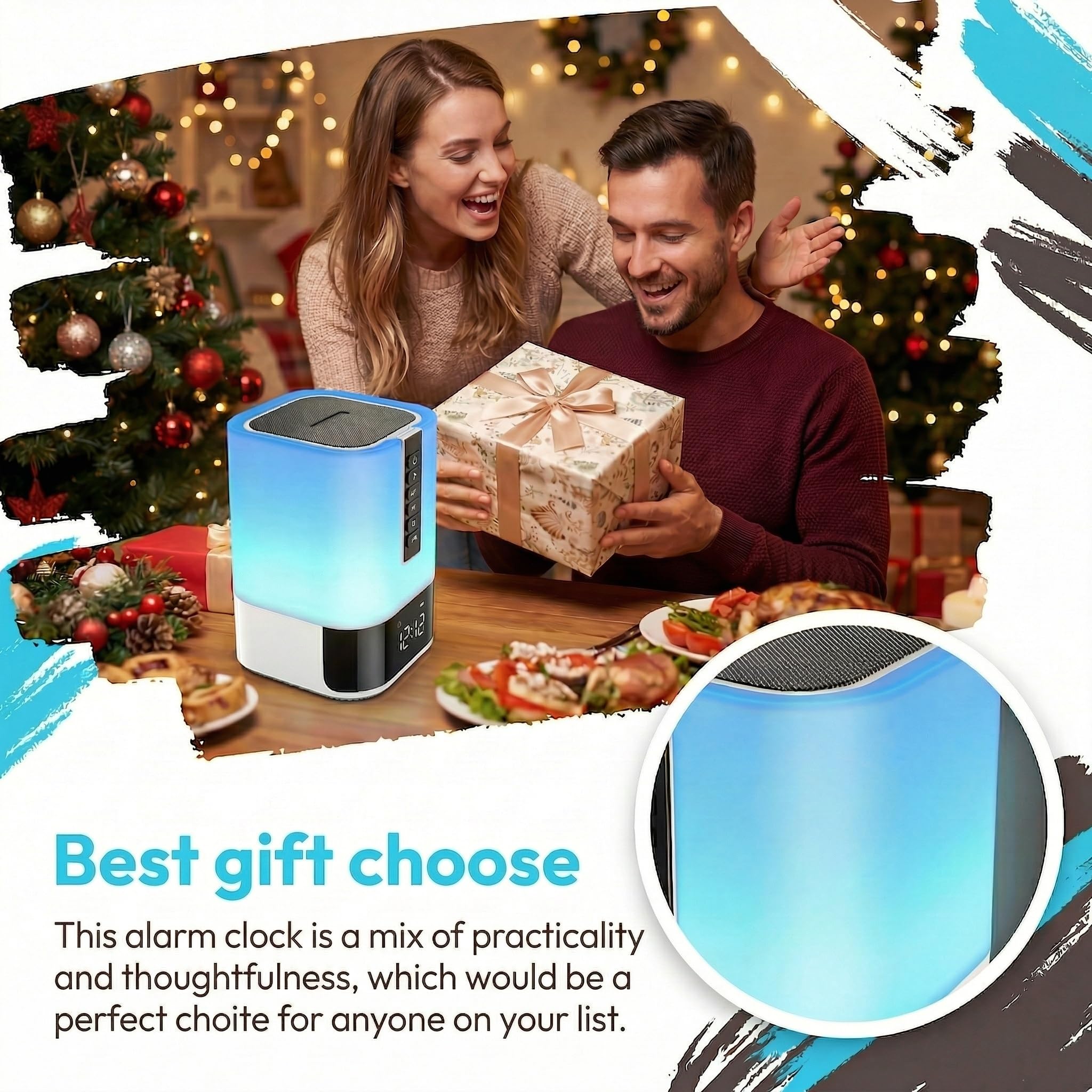 Hetyre Night Light Bluetooth Speaker, 5 in 1 Touch Control Bedside Lamp Dimmable Multi-Color Changing, Bedroom Alarm Clock, Best Birthday Gift Ideas for 10 11 12 13 14 Year Old Teenage Girls/Boys
