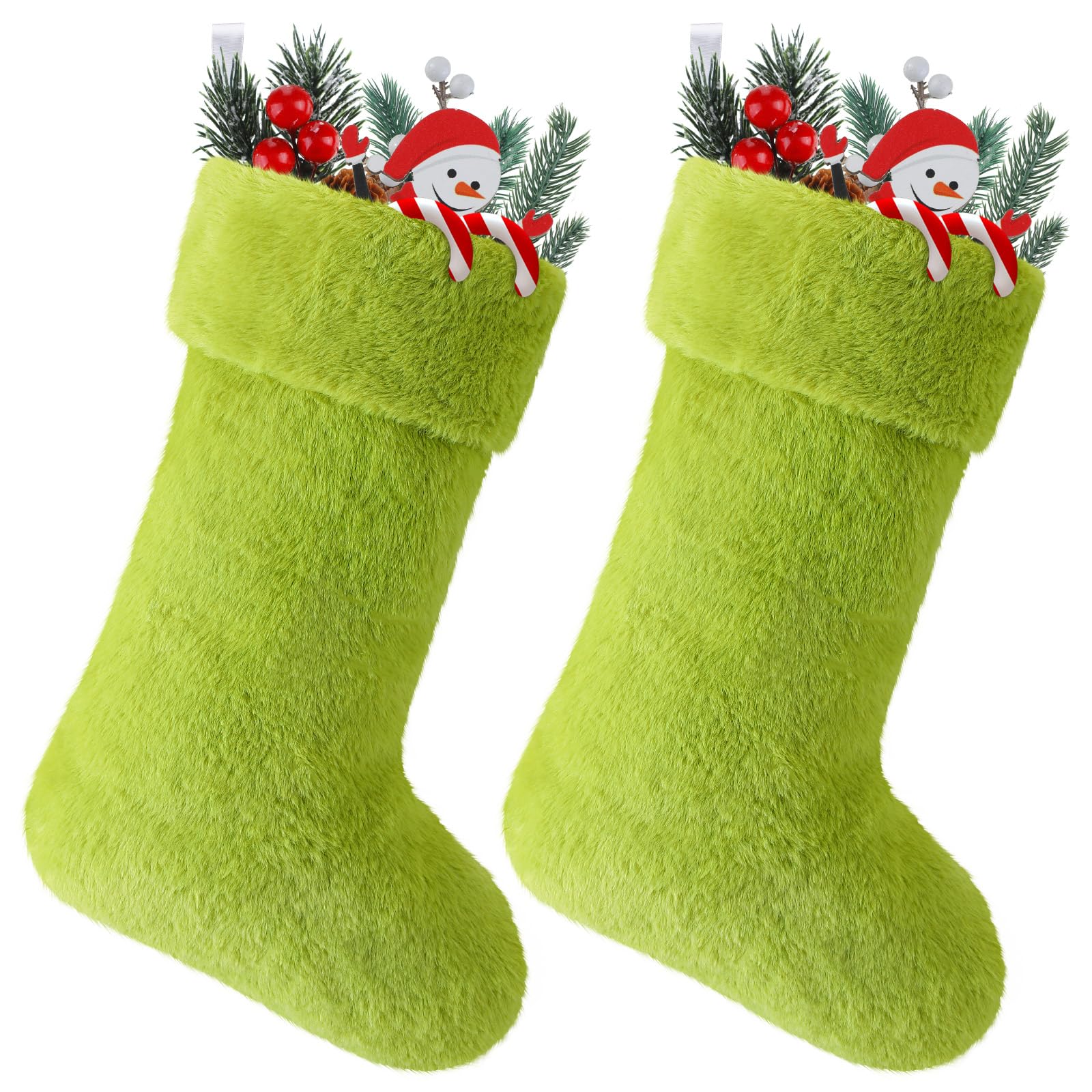 JOVITEC 2 Stück 50,8 cm Kunstfell, Weihnachtsstrümpfe, schneebedeckte Strümpfe, Weihnachtsstrümpfe, Kamin, hängende Strumpf für Urlaubsdekoration (grün)