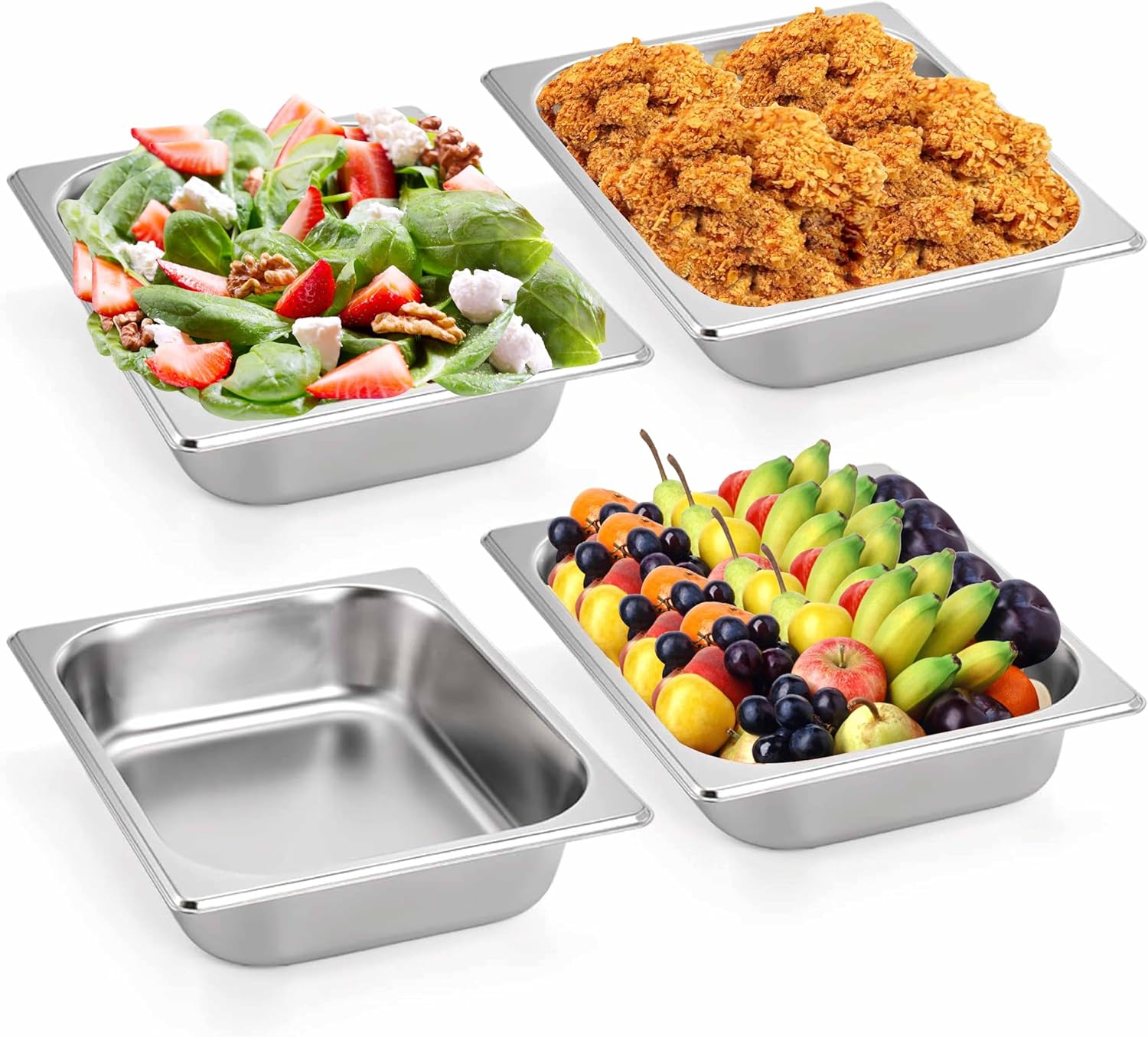 1/2 Half Size Steam Table Pans, 4 Pack 2.6 Inch Deep Stainless Steel Hotel Pan, Restaurant Steam Table Pans for Chafing Dishes, Breading Trays for Hotel, Party, Buffet, Catering Supplies