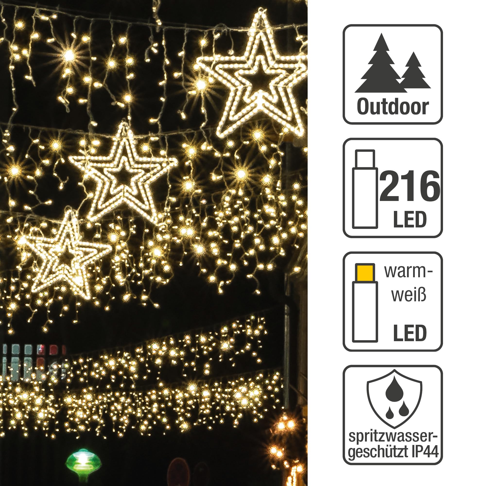 hellum LED-System Profi Lichterkette Außen verlängerbar Lichtschlauch Stern warmweiß 216 LED wetterfest, ohne Netzkabel, ø 67 cm, Kabel weiß, outdoor 899764