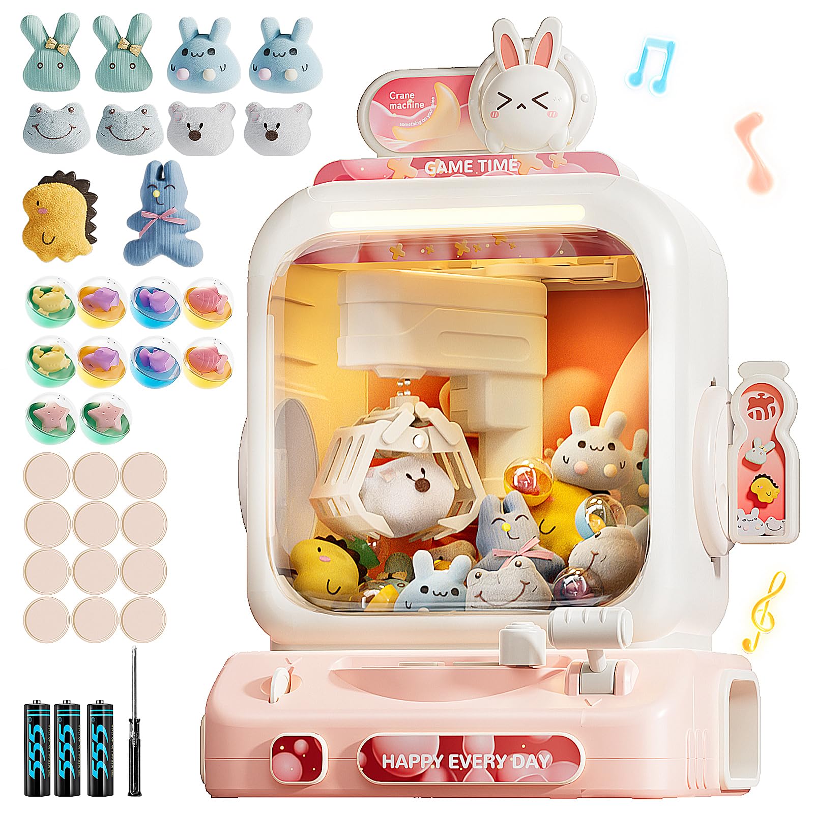 Claw Machine for Kids, Mini Vending Machines with Music Candy Grabber Prize Dispenser Toys for Girls and Boys Age 3+, Electronic Claw Game Machine for Party Birthday Gifts (Rabbit)