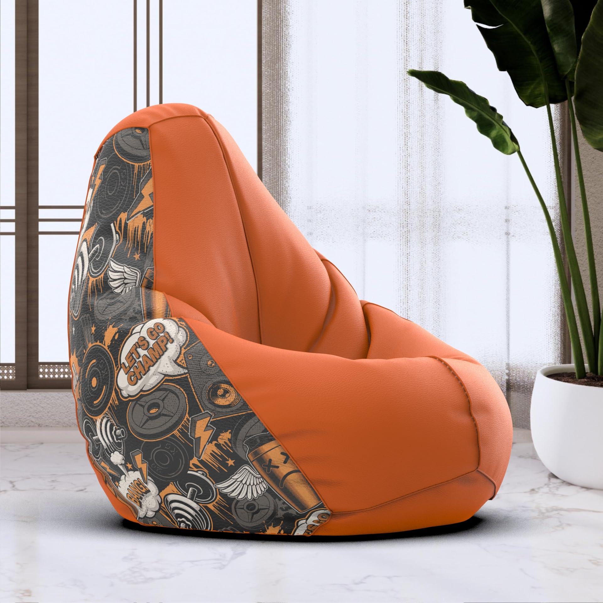 Bean Bag Chair Cover | Size: 6XL | Color: Lets Go Champ - H - Orange Black | Without Beans | Premium Leatherette Cover (CMF 2768)-image-25