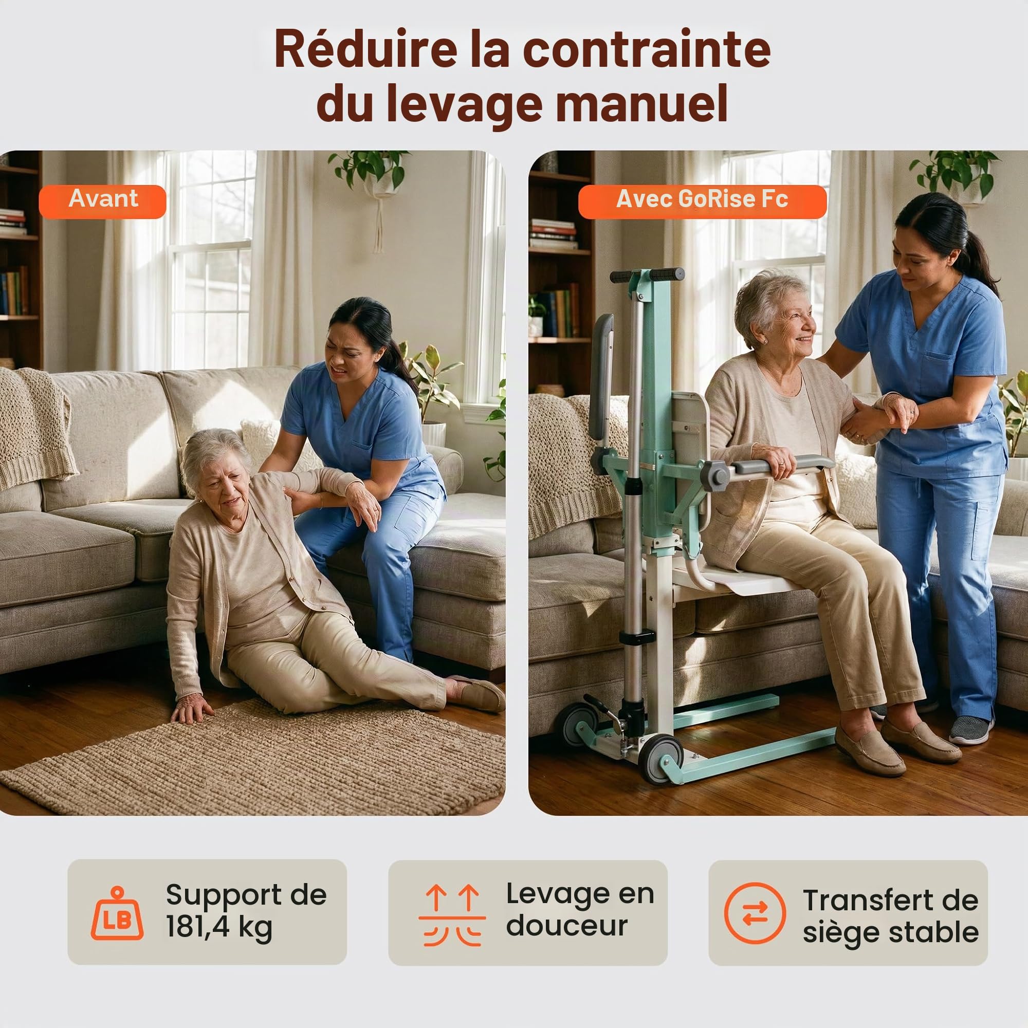 SuperHandy GoRise FC - Ascenseur électrique sol-chaise Charge maximale 180 kg Aide transfert siège, télécommande magnétique