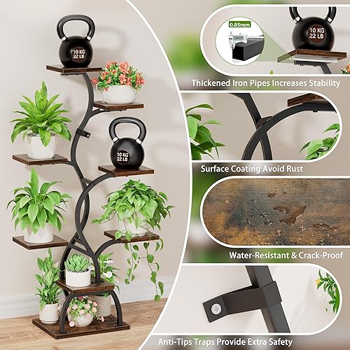 Miniatura 6 de Soporte para plantas de interior con luz de crecimiento, estante para plantas de 8 niveles para interiores, soporte de esquina para plantas, estante
