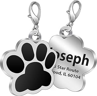 Paw Print Dog Tags Engraved for Pets Cat Dog Name Tags Personalized Engraved Dog Cat Tags Personalized Pet ID Tag Stainless Steel Black