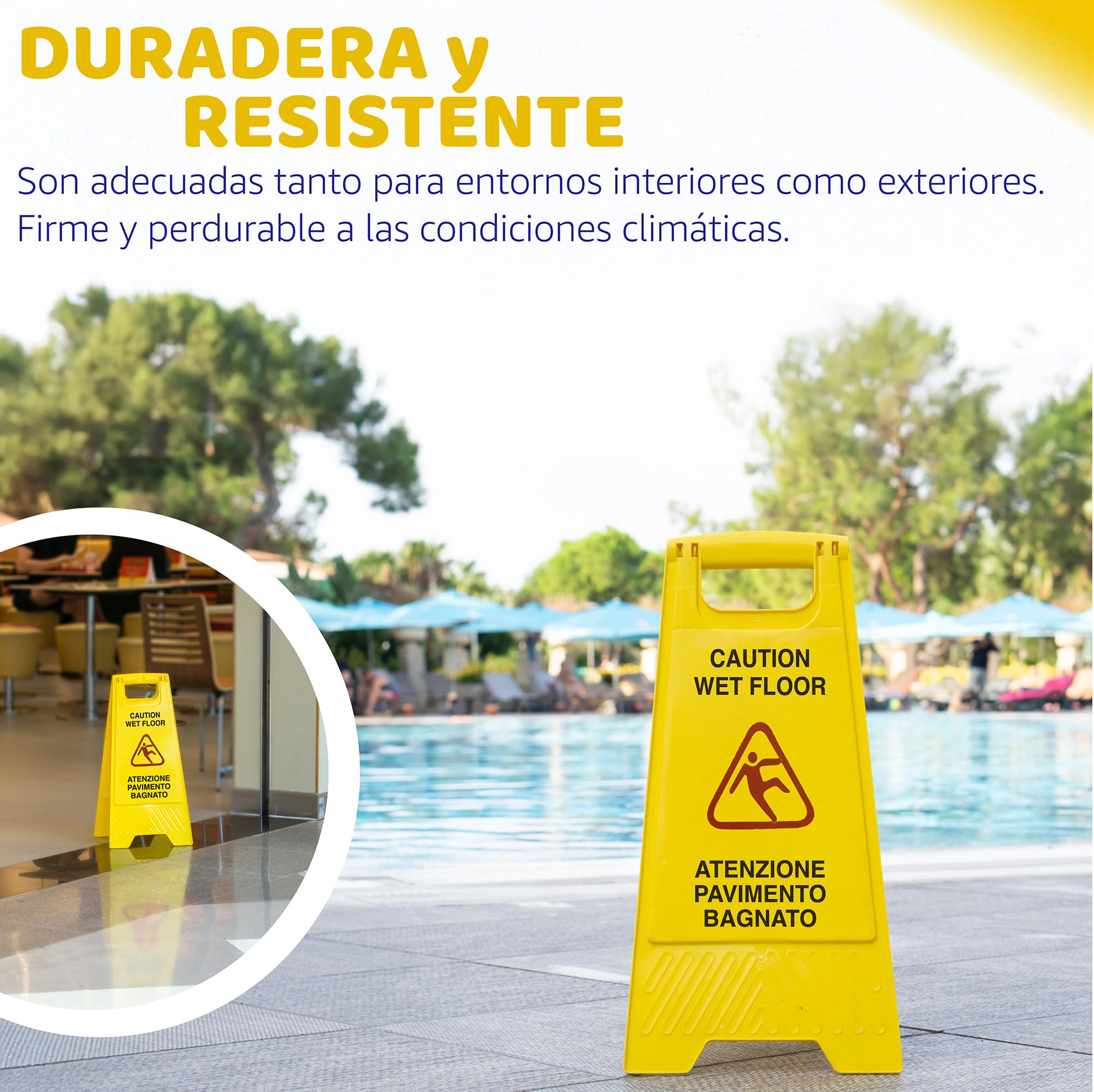 Señal Aviso profesional "Caution wet floor - Atenzione pavimento bagnato". En Inglés e Italiano. Alta visibilidad para evitar accidentes