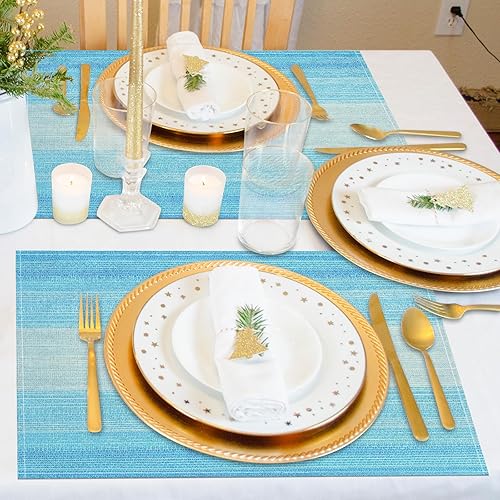 Miniatura 8 de Niviy Juego de 4 manteles individuales azules de 12 x 18 pulgadas, lavables, fáciles de limpiar, resistentes al calor, antideslizantes, para