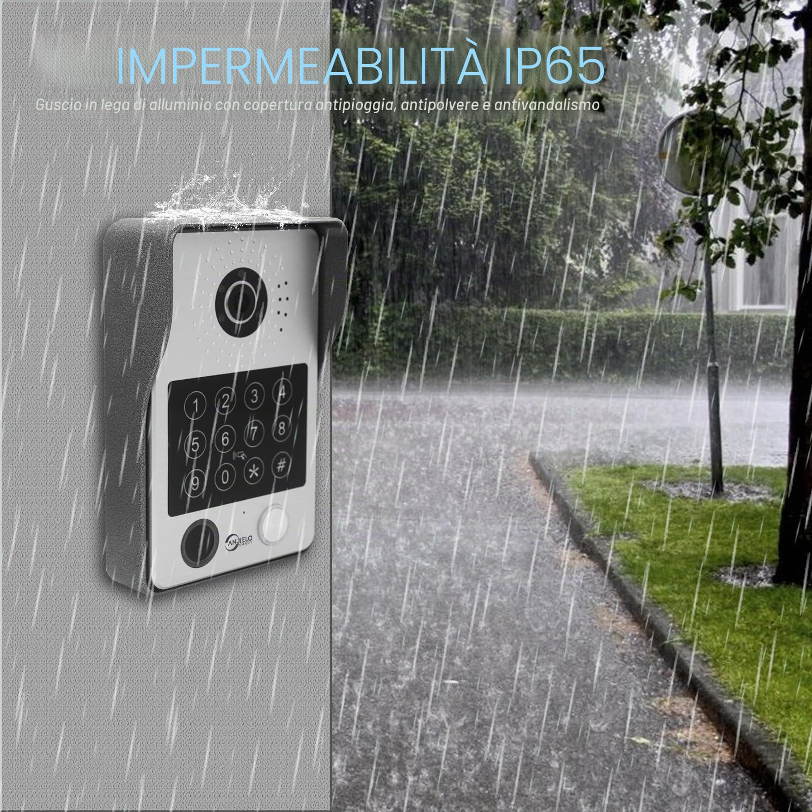 ANJIELO SMART Videocitofono con citofono (cablato), videocamera 1080p con monitor touch da 7", supporta impronte digitali, scheda IC, sblocco password (bianco)