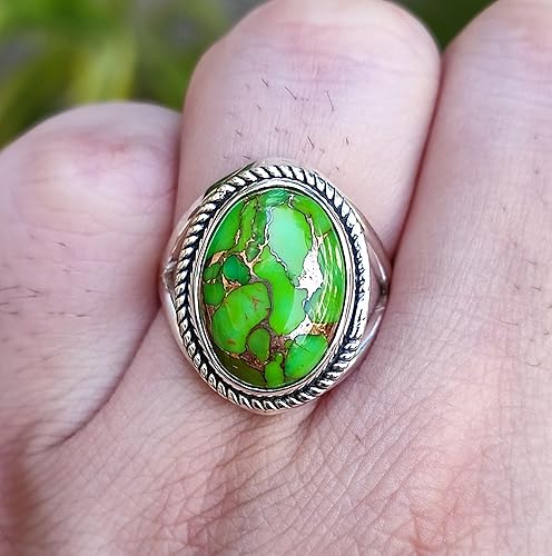 Miniatura 4 de Navya Craft Green Copper Turquoise Ring, 925 Sterling Silver Statement Promise Ring for Women, Natural Turquoise Oval Gemstone Handmade Boho
