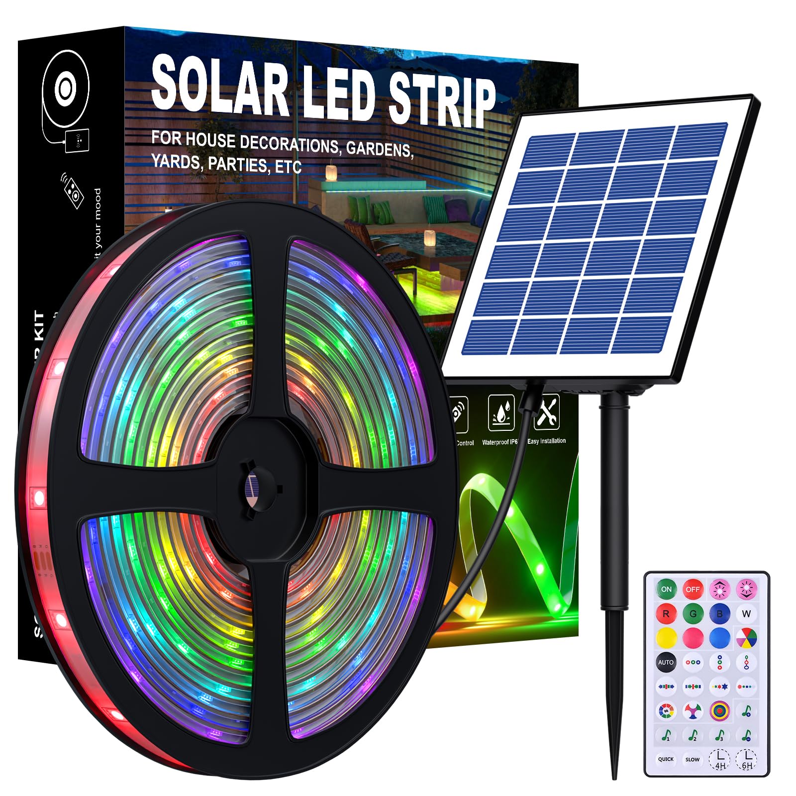 MIHEAL Solar LED Strip Outdoor, 16.4ft SMD 5050 LED Lights, Solar Powered RGB+IC Colour Changing LED Strip, IP67 Waterproof Decorative Fairy Lights for Yard Trees Garden