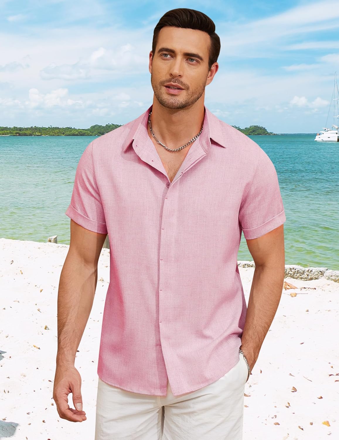 Men’s Short Sleeve Button Down Shirt Casual Stylish Lightweight Beach Shirt for Men Summer Vacation Dress Shirts - Image 2