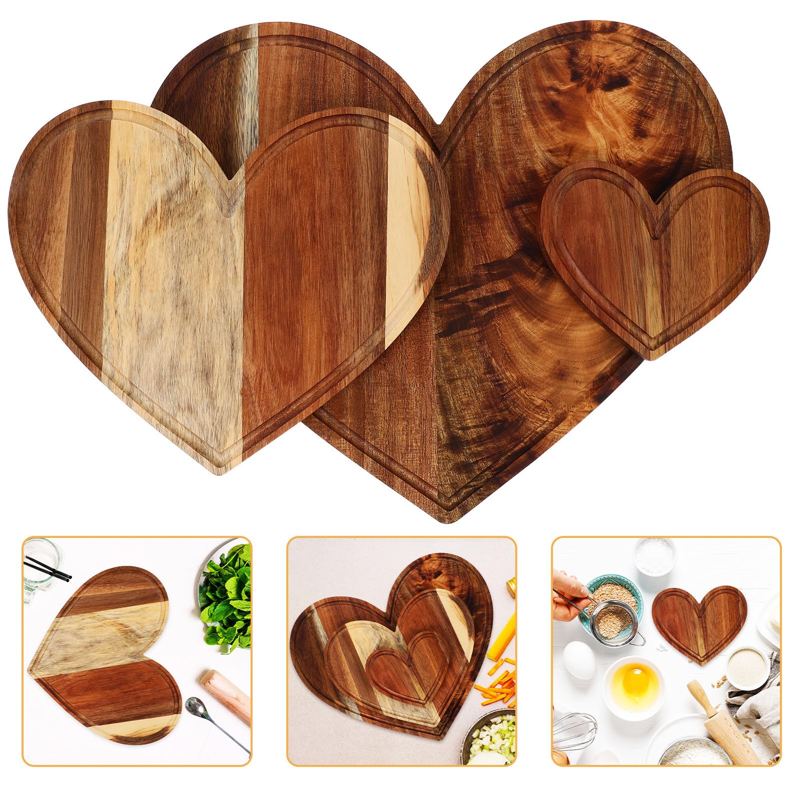 3 Pièces Planche à Découper en Bois de Cœur Cuisine