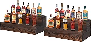 TIRYIUOU 2 Pack Liquor Bottle Display Shelf Wood, 2 Tier Bar Shelf for Liquor, Bar Display Stand Liquor Bottles Shelves for Home Bar Liquor Cabinet Decor
