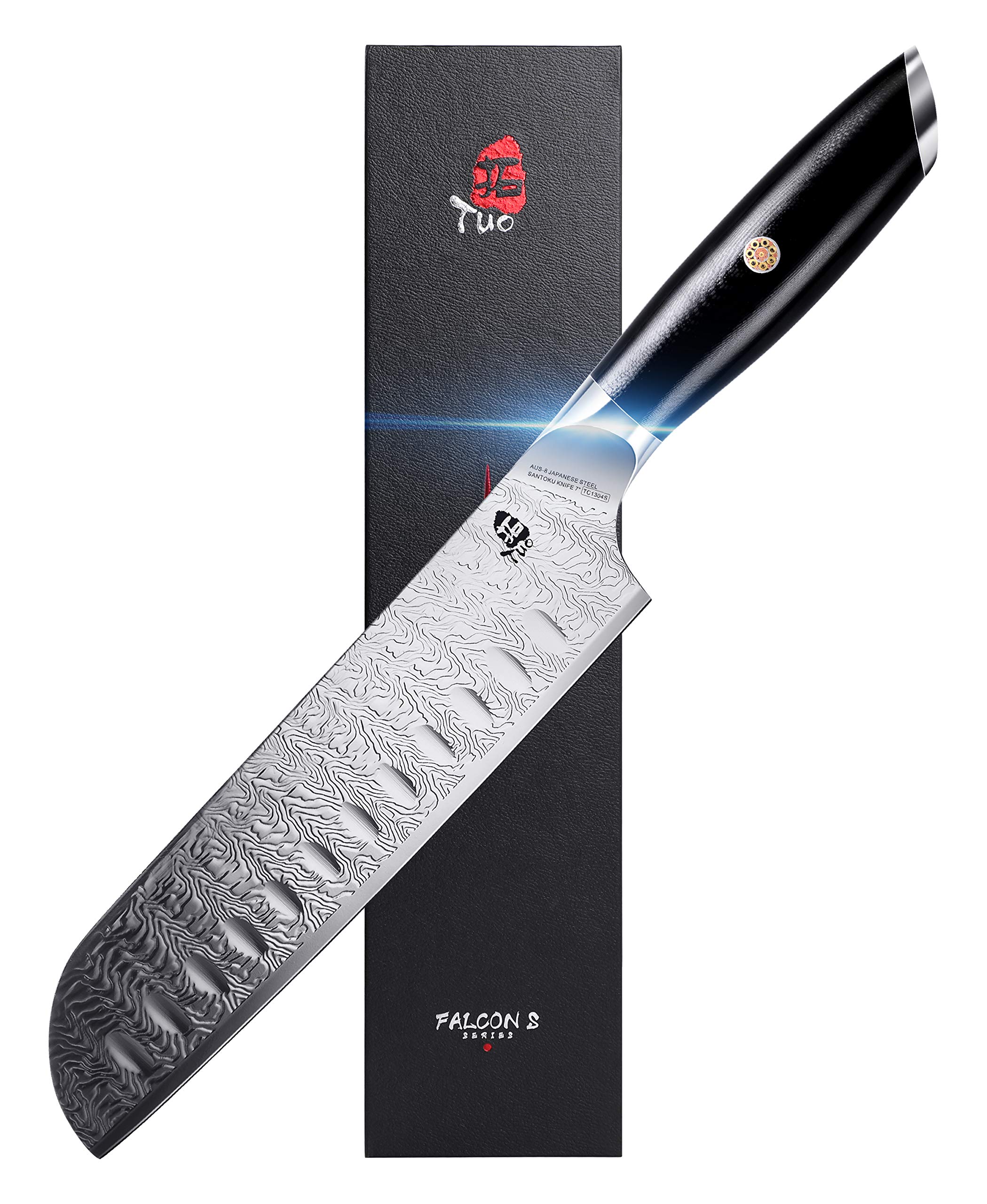 TUO Santoku Knife - 7 inch Kitchen Knife Japanese Chef Knife Asian Knife, Japanese AUS-8 Stainless Steel with G10 Handle - Falcon S Series with Gift Box