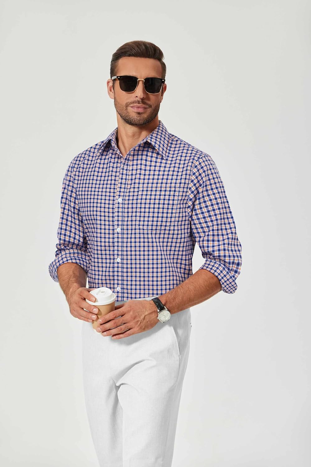 COOFANDY Men's Plaid Button Down Shirt Cotton Long Sleeves Dress Shirt Wrinkle Free Casual Gingham Shirt - Image 4