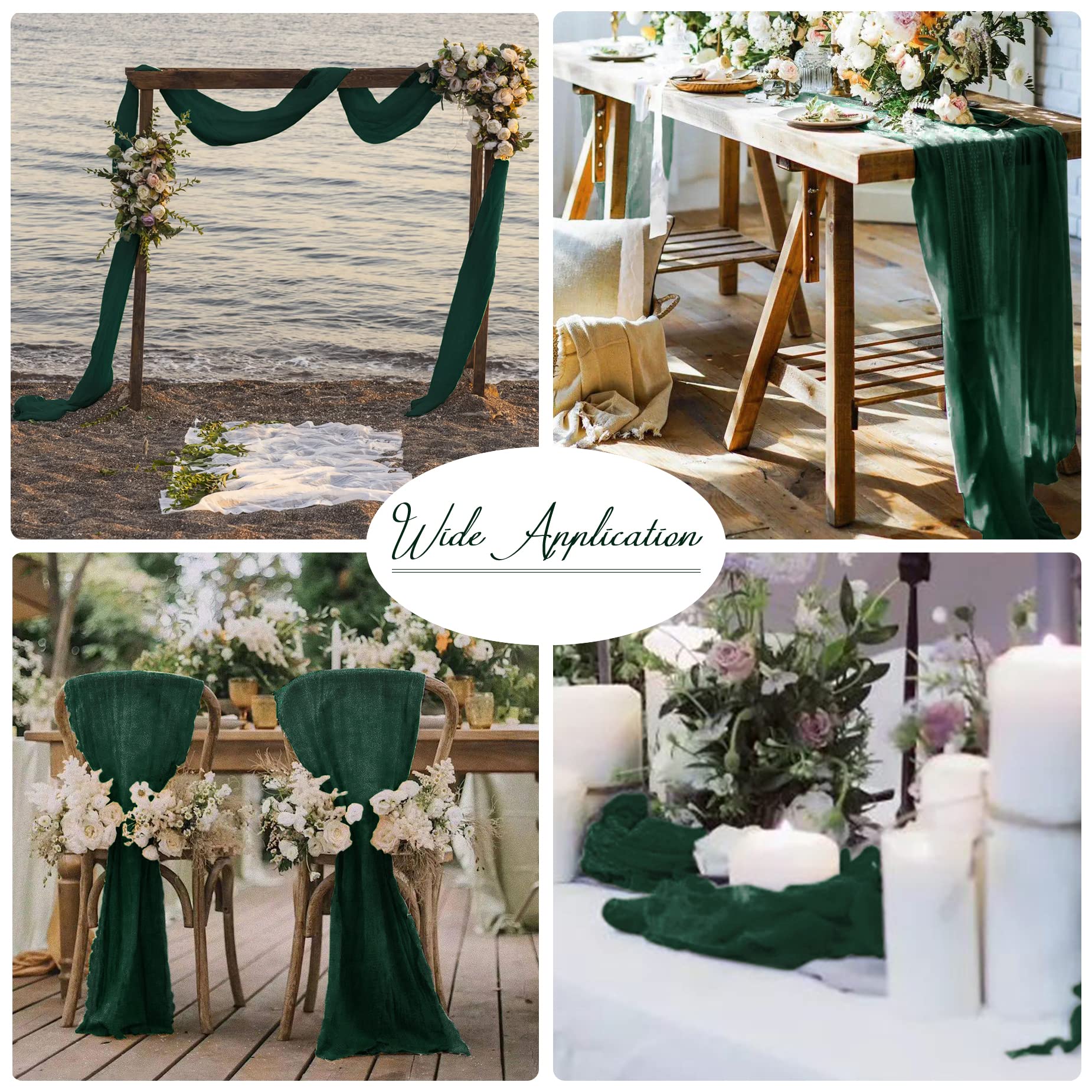 2 Chemins De Table En étamine Vert Sauge - 90x300 Cm, Style Bohème Rustique Pour Mariage Et Décoration