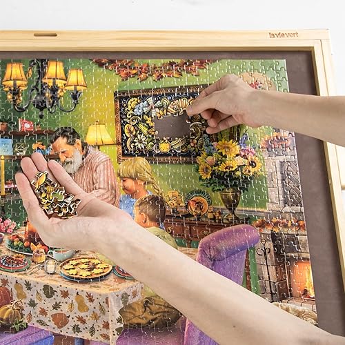 Miniatura 6 de Lavievert Rompecabezas de madera de 1000 piezas para adultos, cena de Acción de Gracias, pavo, pastel de calabaza