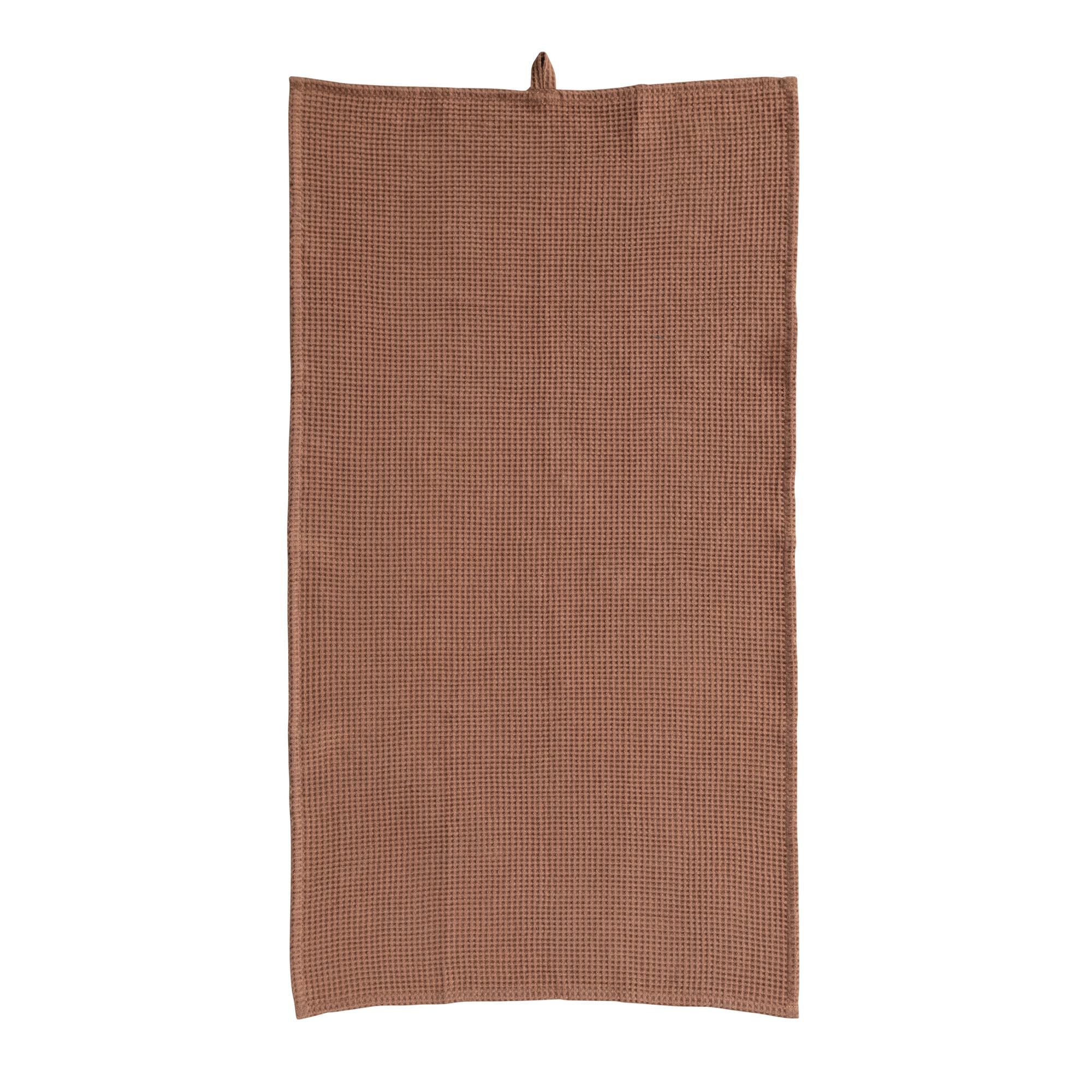 Oversized Woven Linen and Cotton Waffle Decorative Tea Towel with Loop for Dining and Kitchen, Terra-Cotta Color