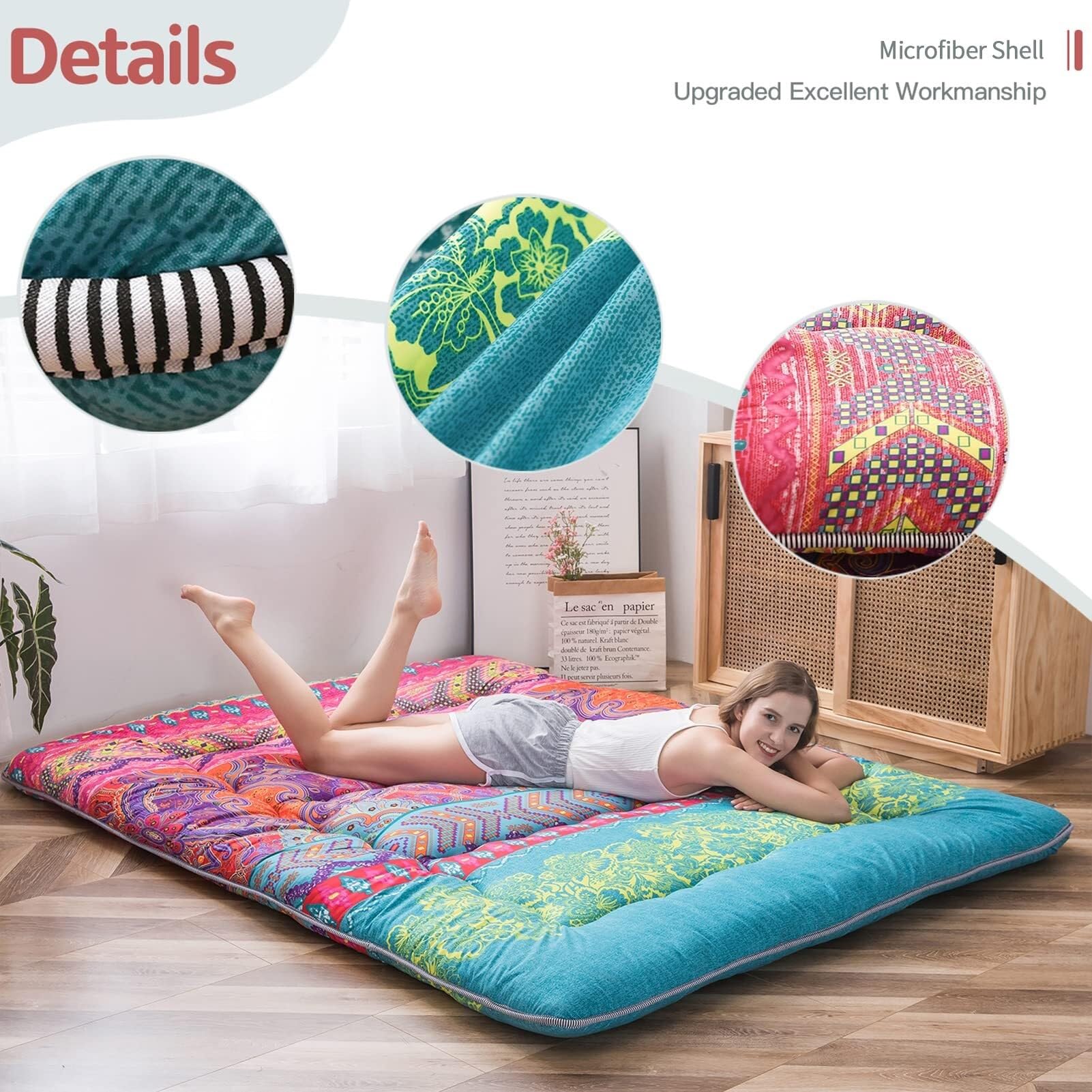 Materassino pieghevole pieghevole in stile giapponese per adulti, design country, ideale per campeggio, reclinabile e divano letto