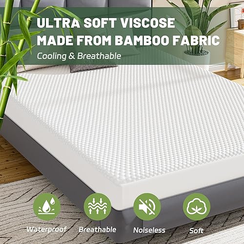 Miniatura 2 de Minoroty Protector de colchón impermeable tamaño Queen de viscosa hecha de bambú, sin ruido, lavable con bolsillo profundo de hasta 21 pulgadas