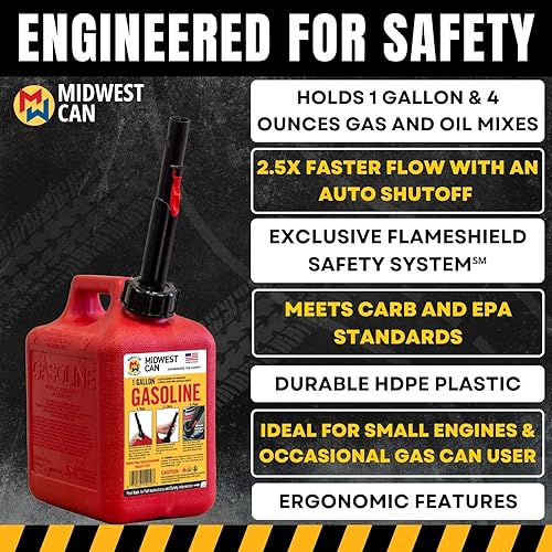 Miniatura 3 de Quick-Flow Spout Midwest Can 1210 - Lata de gasolina de apagado automático, 1 galón