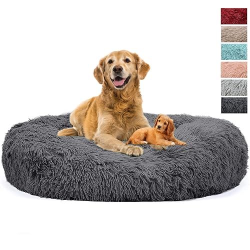 Yurun colchon Perro Grande, Cama calmante, Calmante, Cómoda y Lavable, Extraíble Impermeable, Gris Oscuro 50CM