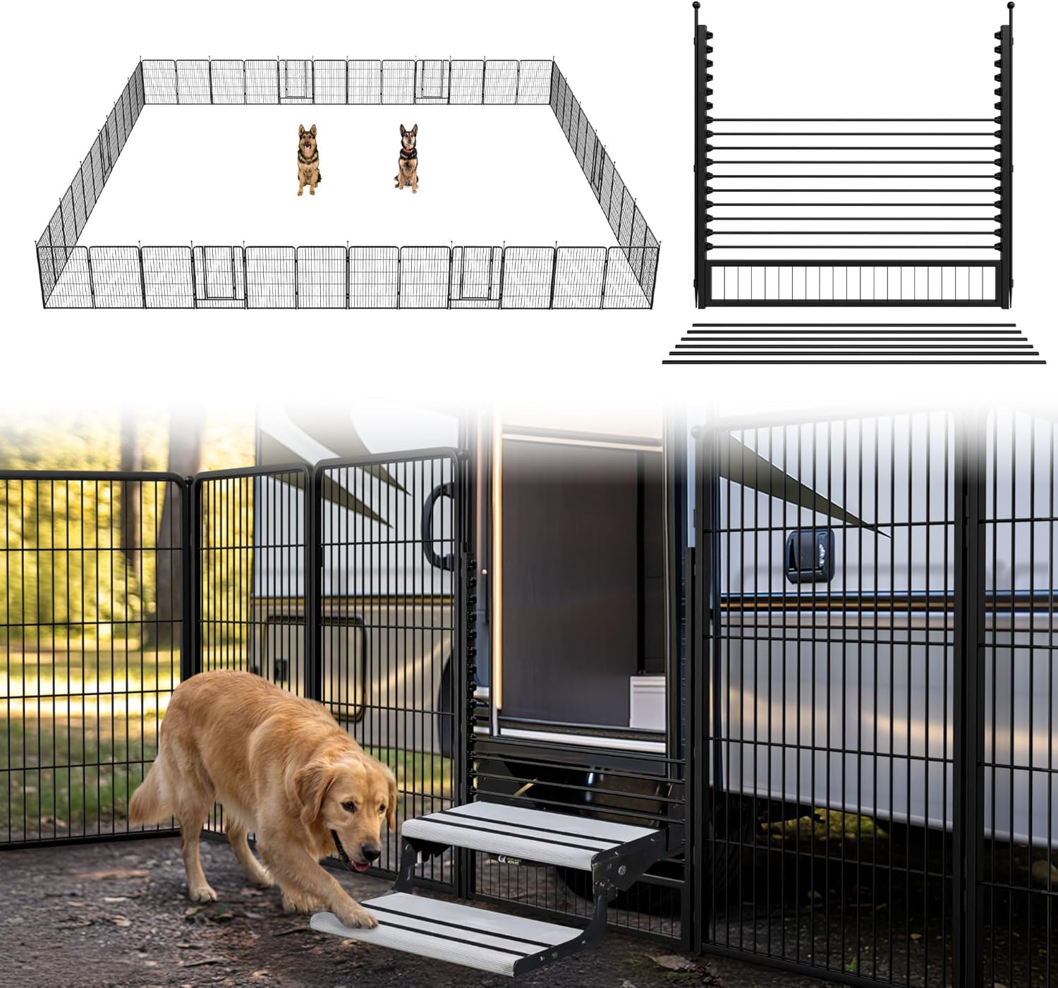 FXW Instant Unleashed Dog Playpen, Portable Pet Fence for Outdoor, RV Trips, and Camping, 40 inch, 48 Panels for Medium and Large Dogs with RV Step Grid│Patented