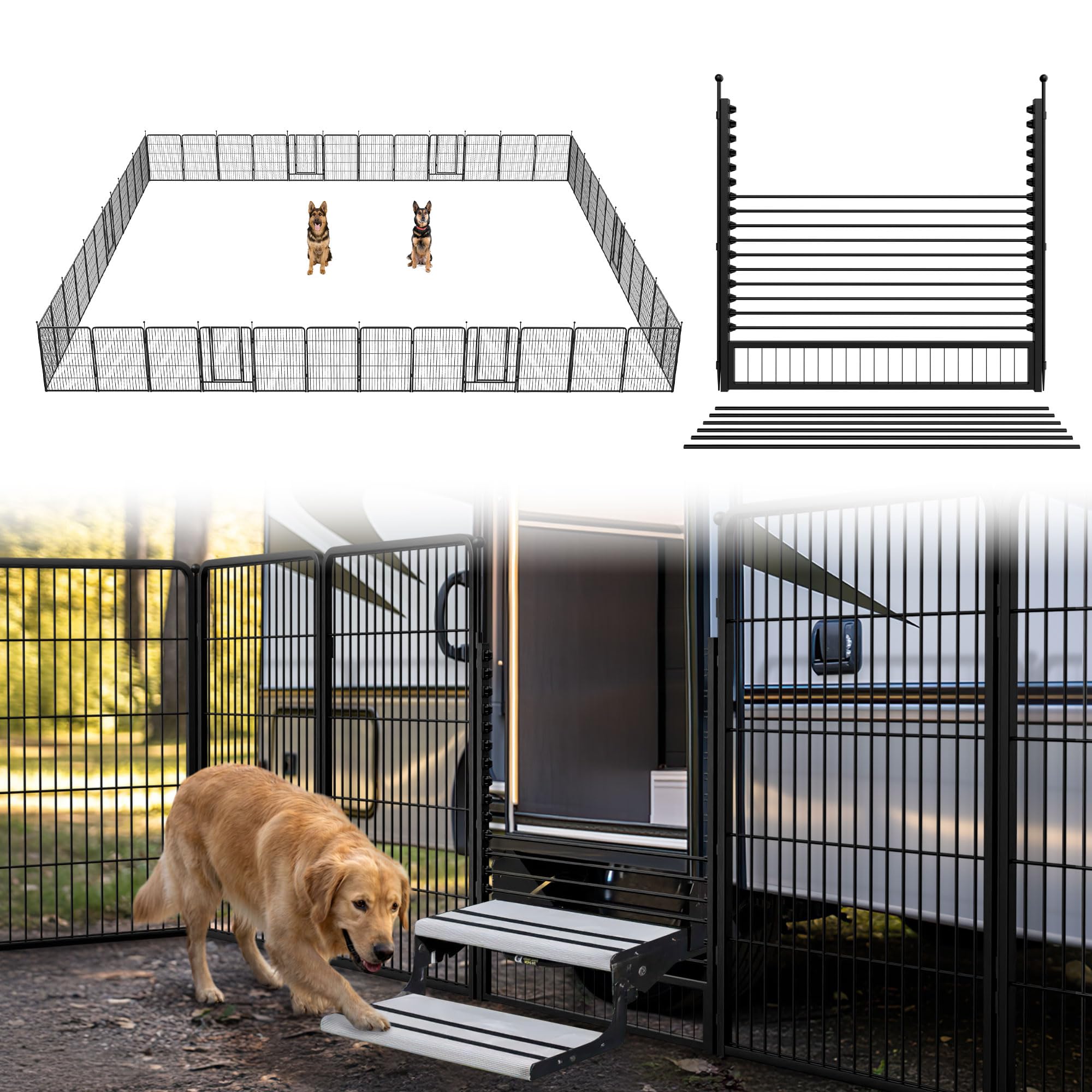 FXW Instant Dog Playpen with RV Step Grid for RV Camping, 40" H, 48 Panels