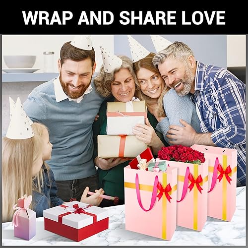 Miniatura 6 de EUSOAR Bolsas pequeñas de color rosa para regalo, paquete de 12 bolsas de compras de 5.9 x 2.3 x 7.8 pulgadas con asas a granel, bolsas de regalo de