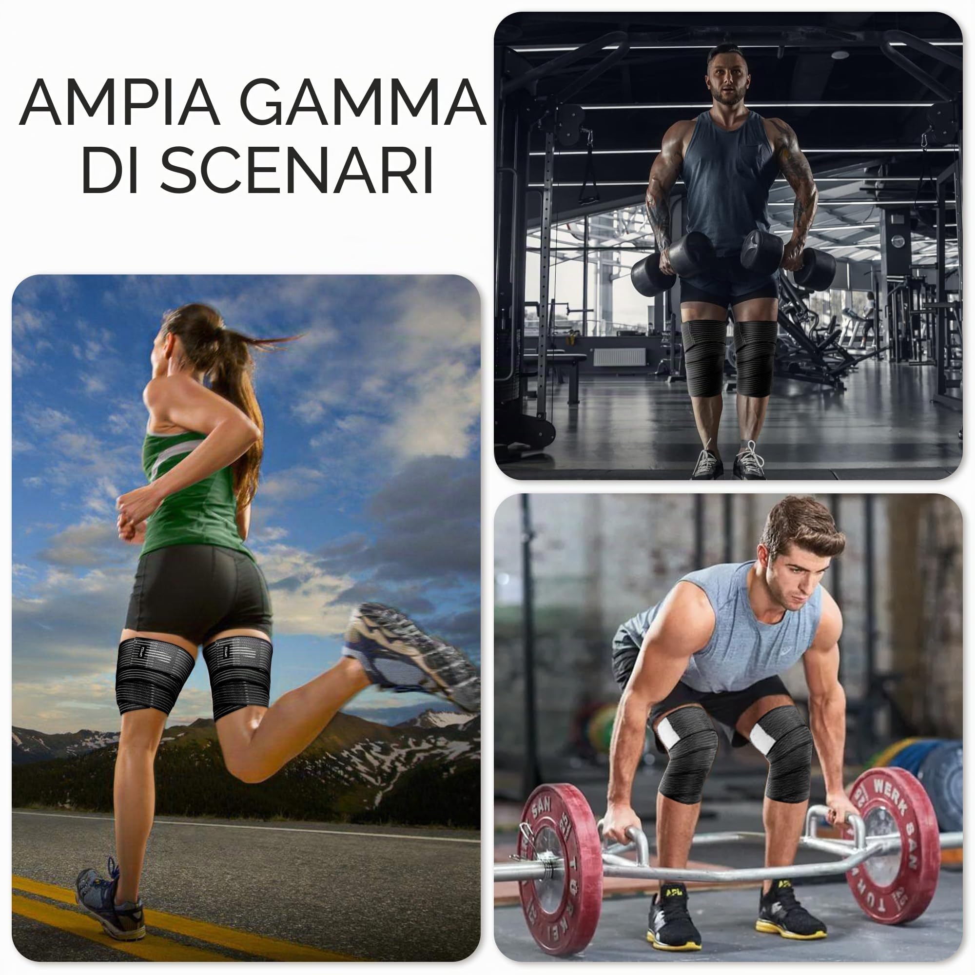 ONTYZZ Tutore Bendaggio Ginocchio 1 Pezzo Alta Elasticità Involucro Compressivo della Coscia per Sport Palestra Corsa Tozzo Allenamento Avvolgente Supporto per Vitelli Nero/180cm
