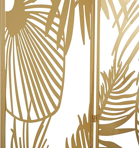 Miniatura 4 de Deco 79 Divisor de ambientes de metal plegable con recorte de hoja de palmera, 3 paneles de privacidad, división de habitación 48 x 1 x 71 pulgadas,