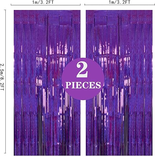 Miniatura 4 de Paquete de 2 cortinas de flecos metálicos de oropel de 3.2 x 8.2 pies, cortina de fondo grande para cabina de fotos, cortinas de pared de puerta de